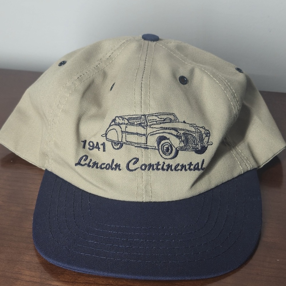 Vintage 1941 Lincoln Continental Snapback Hat Ford Embroidered Beige Made In USA